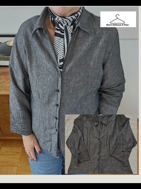 Harve Benard Linen Charcoal Gray Button Up Tunic Size 1X